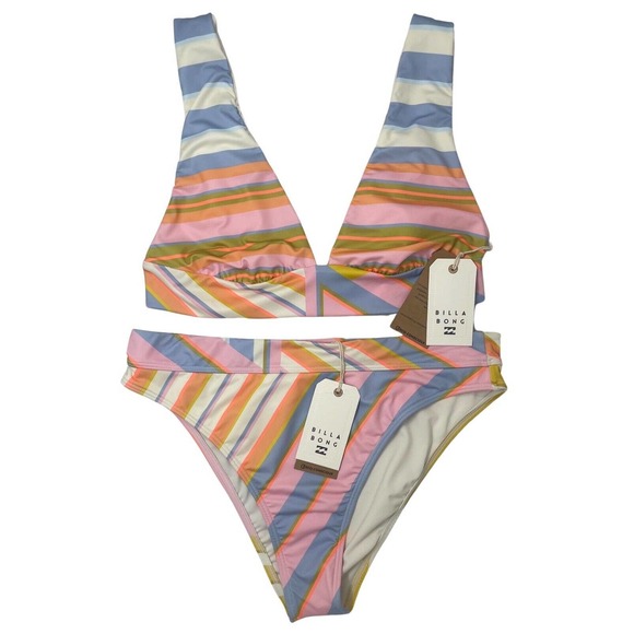 Billabong Other - Billabong Break Of Dawn Plunge 2 Piece Bikini Stripe Womens Size XL 14 MSRP $112
